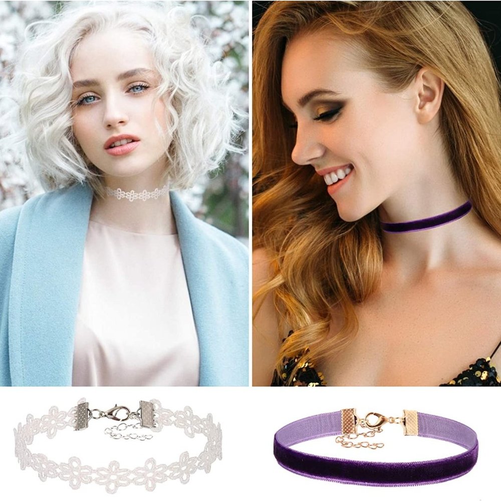 FREE GIFT      New 60 PCS Choker Necklace, K&Q Classic Stretch Colorful  Collar - Picture 3 of 6